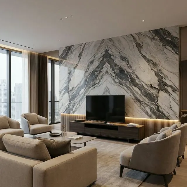 Book-Matched Marble Living Wall
