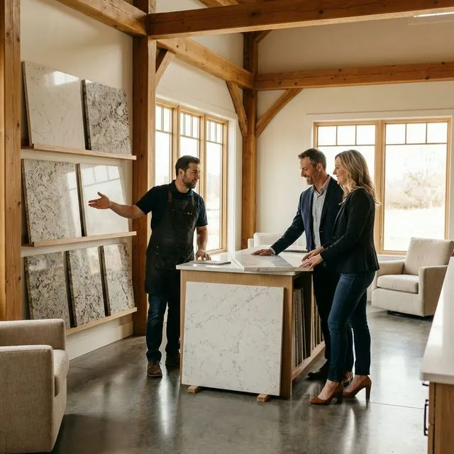 Showroom consultation with stone samples