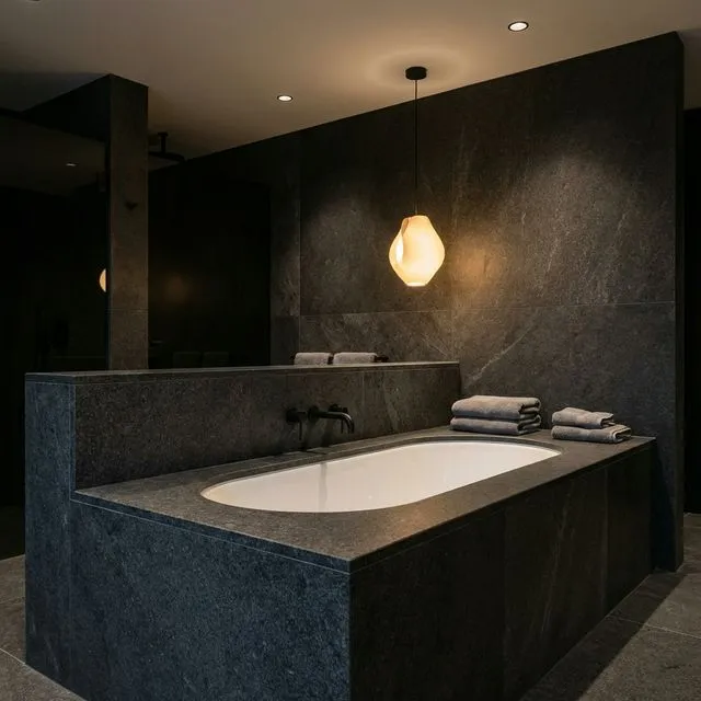 Dramatic Dark Granite Bath