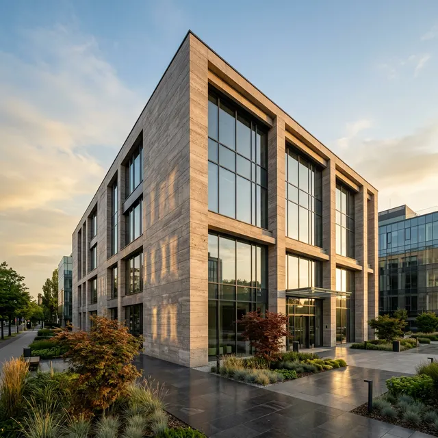 Commercial stone facade cladding
