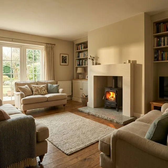 Limestone Surround with Stove